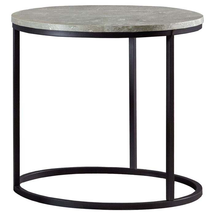 Lainey Faux Marble Round Top End Table Grey and Gunmetal - CasaBella Furniture (San Antonio, TX)