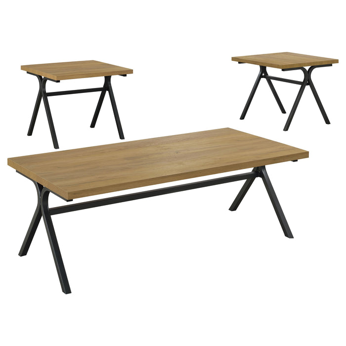 Colmar 3-piece Trestle Occasional Table Set Golden Oak and Gunmetal - CasaBella Furniture (San Antonio, TX)