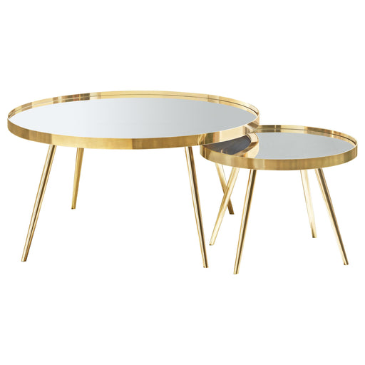 Kaelyn 2-piece Mirror Top Nesting Coffee Table Mirror and Gold - CasaBella Furniture (San Antonio, TX)