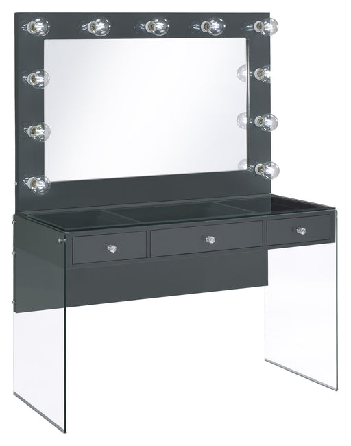 Afshan 3-drawer Vanity Desk with Lighting Mirror Grey High Gloss - CasaBella Furniture (San Antonio, TX)