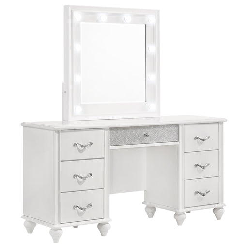 Barzini 7-drawer Vanity Desk with Lighted Mirror White - CasaBella Furniture (San Antonio, TX)