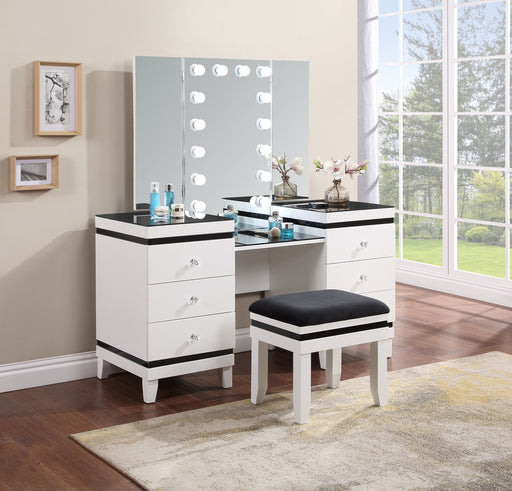 Talei 6-drawer Vanity Set with Hollywood Lighting Black and White - CasaBella Furniture (San Antonio, TX)