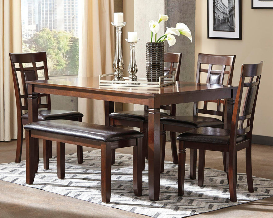 Bennox Dining Table and Chairs with Bench (Set of 6) - CasaBella Furniture (San Antonio, TX)