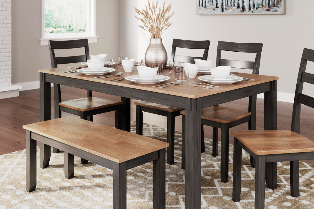 Gesthaven Dining Table with 4 Chairs and Bench (Set of 6) - CasaBella Furniture (San Antonio, TX)