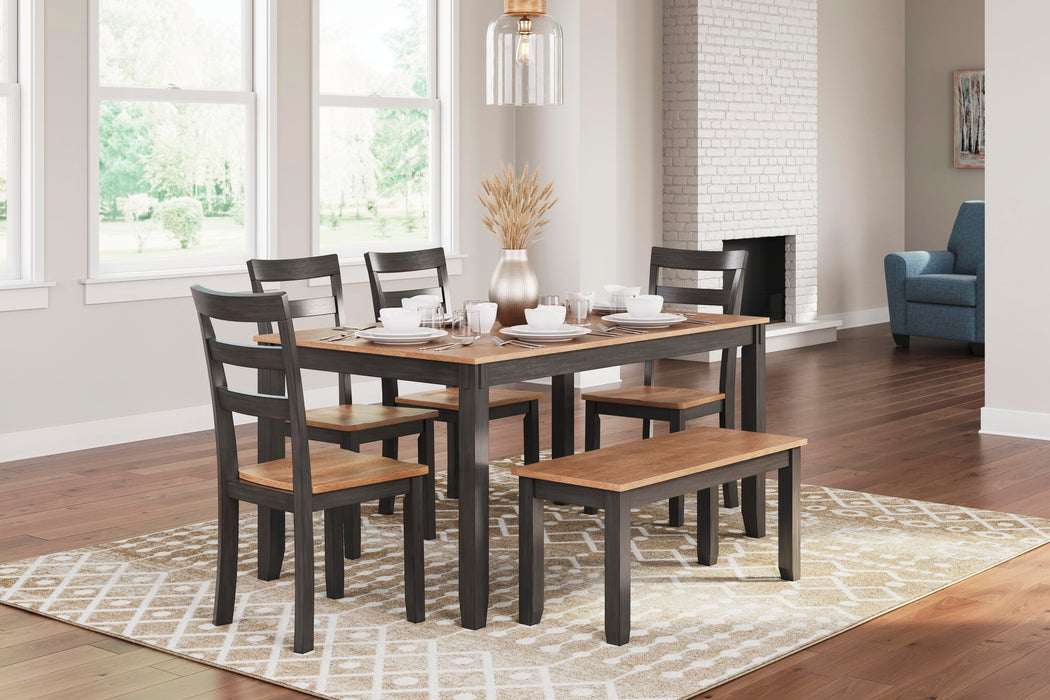 Gesthaven Dining Table with 4 Chairs and Bench (Set of 6) - CasaBella Furniture (San Antonio, TX)