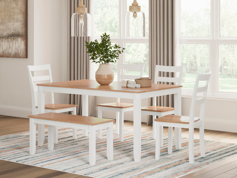 Gesthaven Dining Table with 4 Chairs and Bench (Set of 6) - CasaBella Furniture (San Antonio, TX)