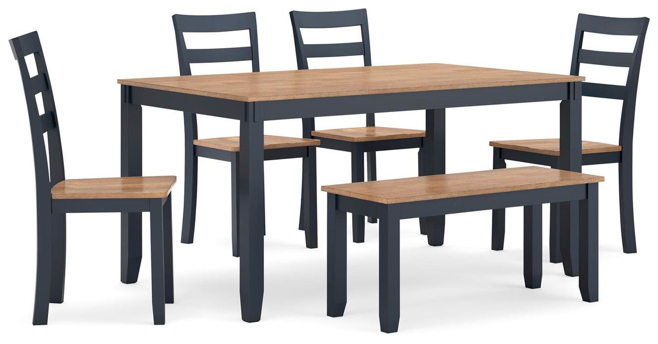 Gesthaven Dining Table with 4 Chairs and Bench (Set of 6) - CasaBella Furniture (San Antonio, TX)