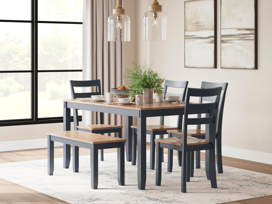 Gesthaven Dining Table with 4 Chairs and Bench (Set of 6) - CasaBella Furniture (San Antonio, TX)