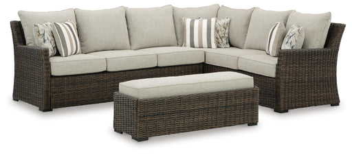 Brook Ranch Outdoor Sofa Sectional/Bench with Cushion (Set of 3) - CasaBella Furniture (San Antonio, TX)
