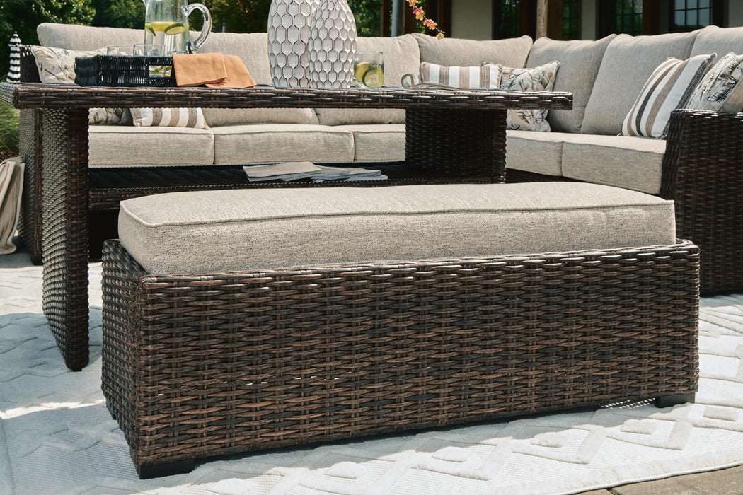 Brook Ranch Outdoor Sofa Sectional/Bench with Cushion (Set of 3) - CasaBella Furniture (San Antonio, TX)