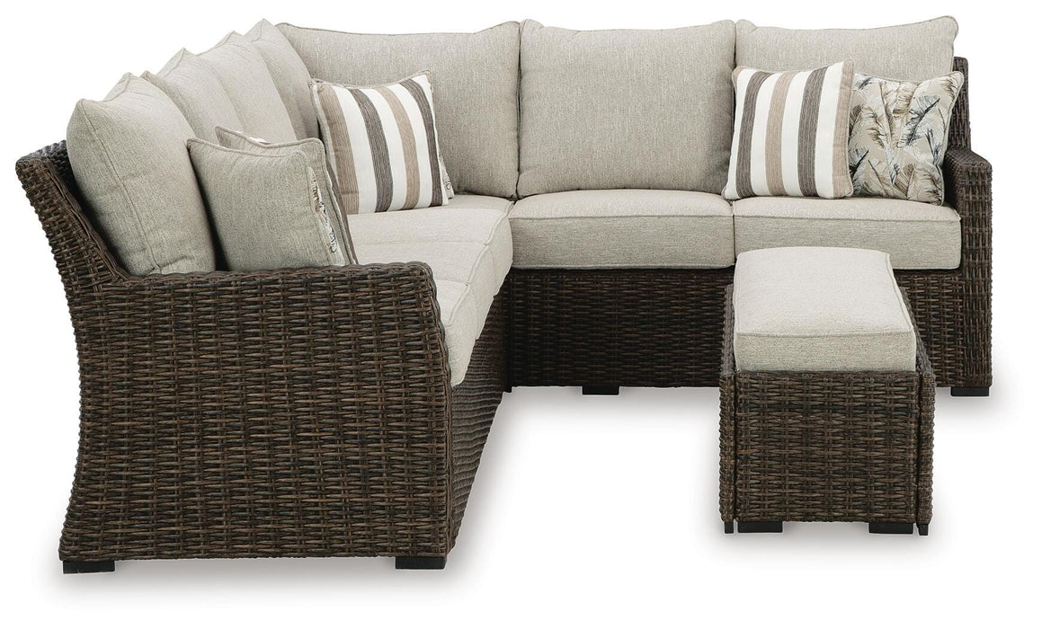 Brook Ranch Outdoor Sofa Sectional/Bench with Cushion (Set of 3) - CasaBella Furniture (San Antonio, TX)