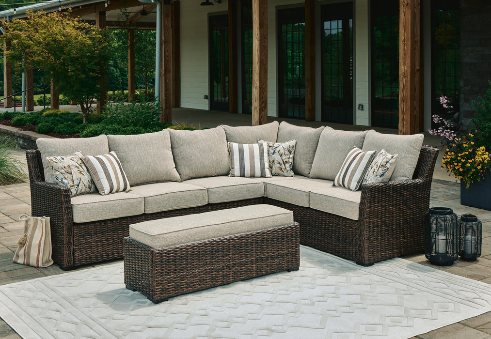 Brook Ranch Outdoor Sofa Sectional/Bench with Cushion (Set of 3) - CasaBella Furniture (San Antonio, TX)