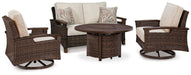 Paradise Trail Outdoor Loveseat, Lounge Chairs and Fire Pit Table - CasaBella Furniture (San Antonio, TX)