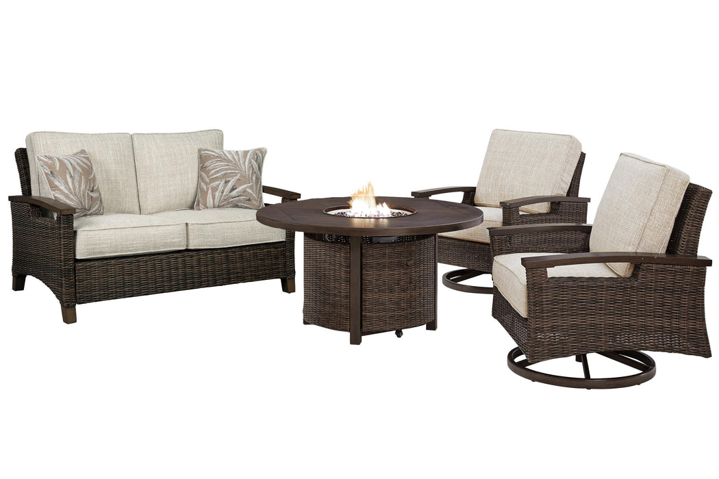 Paradise Trail Outdoor Loveseat, Lounge Chairs and Fire Pit Table - CasaBella Furniture (San Antonio, TX)