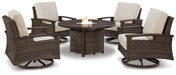 Paradise Trail Paradise Trail Fire Pit Table with 4 Nuvella Swivel Lounge Chairs - CasaBella Furniture (San Antonio, TX)