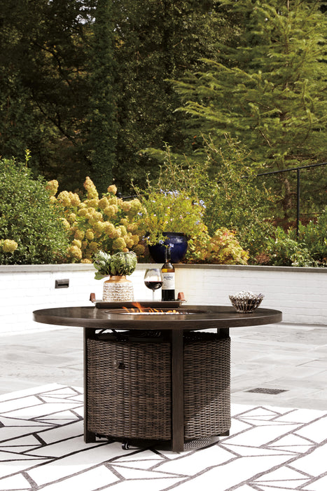 Paradise Trail Paradise Trail Fire Pit Table with 4 Nuvella Swivel Lounge Chairs - CasaBella Furniture (San Antonio, TX)