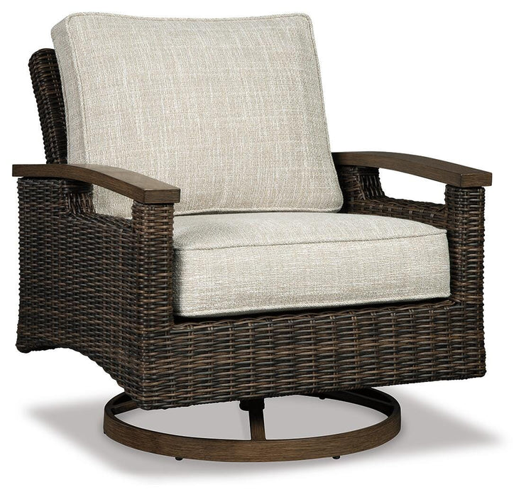 Paradise Trail Paradise Trail Fire Pit Table with 4 Nuvella Swivel Lounge Chairs - CasaBella Furniture (San Antonio, TX)