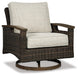 Paradise Trail Paradise Trail Fire Pit Table with 4 Nuvella Swivel Lounge Chairs - CasaBella Furniture (San Antonio, TX)
