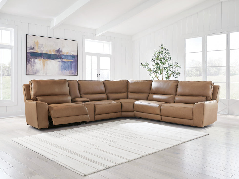 DeepWakes Reclining Sectional with Storage Console - CasaBella Furniture (San Antonio, TX)