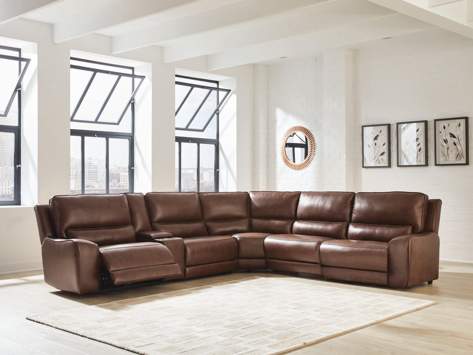 DeepWakes Reclining Sectional with Storage Console - CasaBella Furniture (San Antonio, TX)