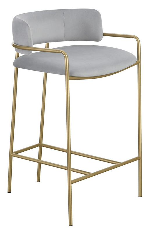 Comstock Upholstered Low Back Stool Grey and Gold - CasaBella Furniture (San Antonio, TX)