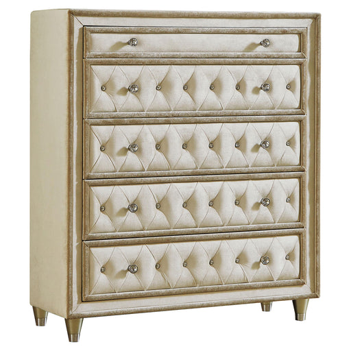 Antonella 5-drawer Upholstered Chest Ivory and Camel - CasaBella Furniture (San Antonio, TX)