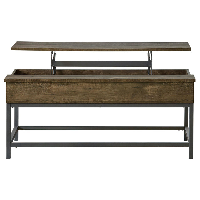 Byers Black Coffee Table with Hidden Storage Brown Oak and Sandy Black - CasaBella Furniture (San Antonio, TX)