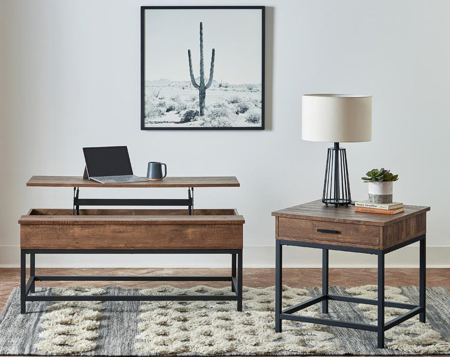 Byers Black Coffee Table with Hidden Storage Brown Oak and Sandy Black - CasaBella Furniture (San Antonio, TX)