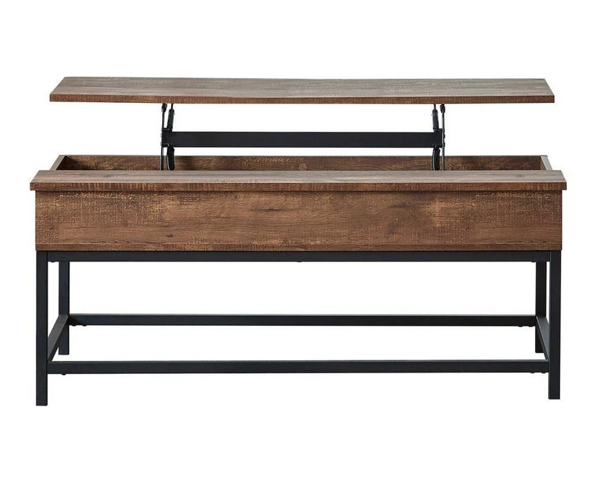 Byers Black Coffee Table with Hidden Storage Brown Oak and Sandy Black - CasaBella Furniture (San Antonio, TX)