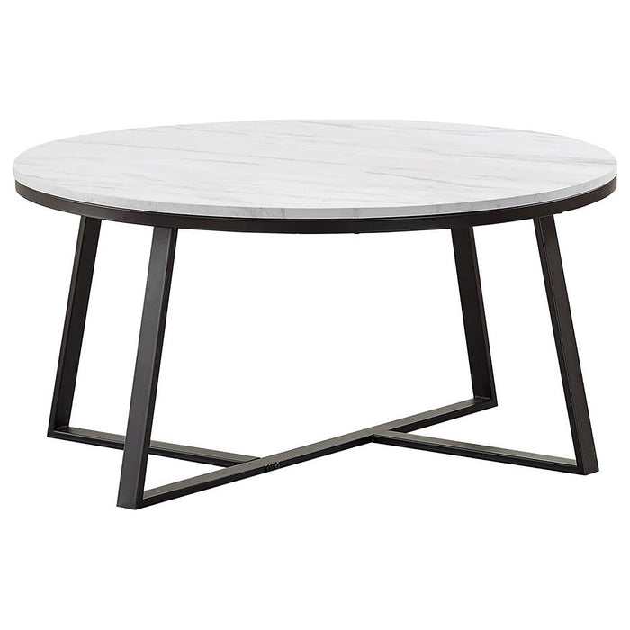 Hugo Round Coffee Table White and Matte Black - CasaBella Furniture (San Antonio, TX)