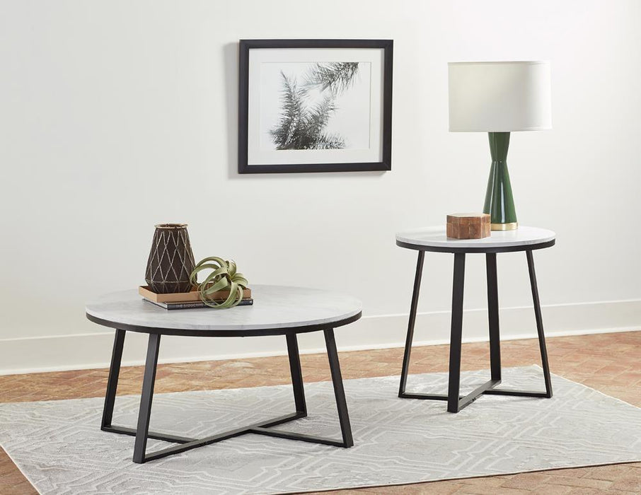 Hugo Round Coffee Table White and Matte Black - CasaBella Furniture (San Antonio, TX)