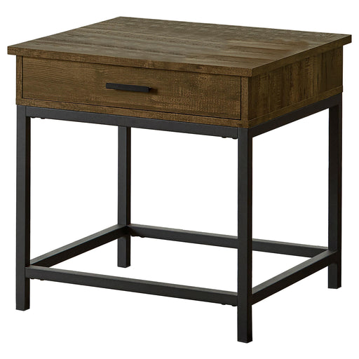 Byers Square 1-drawer End Table Brown Oak and Sandy Black - CasaBella Furniture (San Antonio, TX)