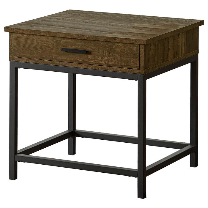 Byers Square 1-drawer End Table Brown Oak and Sandy Black - CasaBella Furniture (San Antonio, TX)