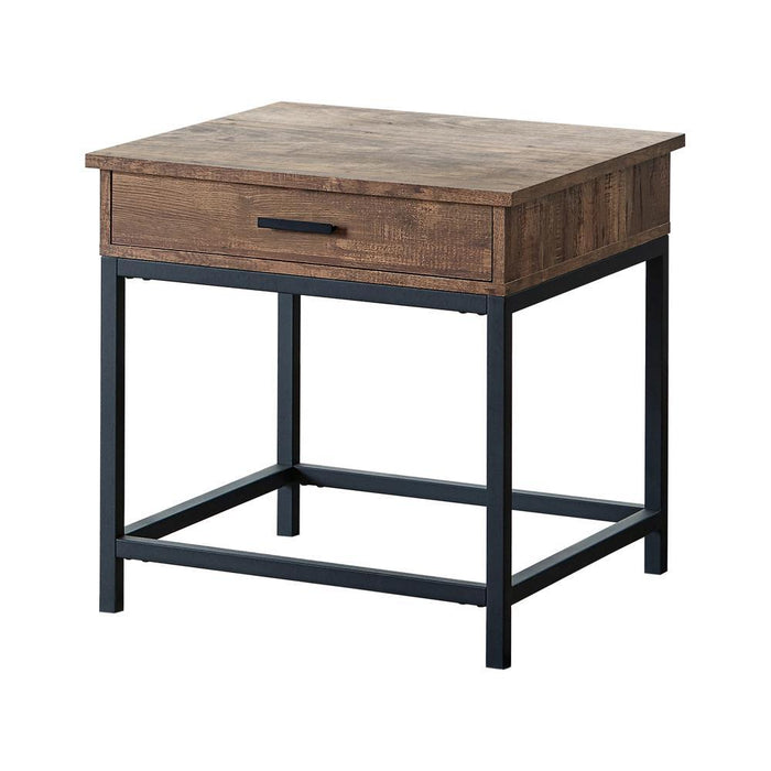 Byers Square 1-drawer End Table Brown Oak and Sandy Black - CasaBella Furniture (San Antonio, TX)