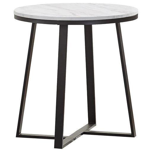 Hugo Metal Base Round End Table White and Matte Black - CasaBella Furniture (San Antonio, TX)