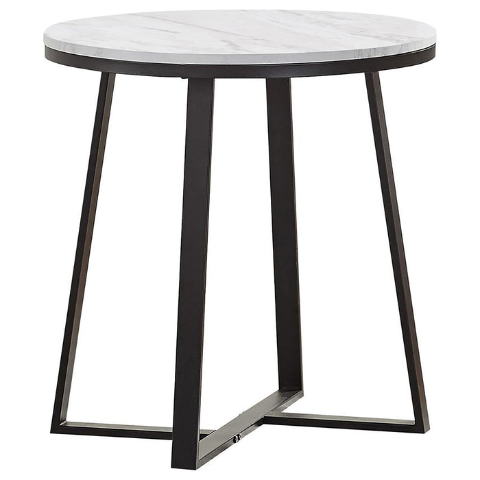 Hugo Metal Base Round End Table White and Matte Black - CasaBella Furniture (San Antonio, TX)
