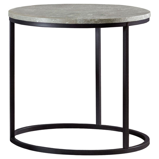 Lainey Faux Marble Round Top End Table Grey and Gunmetal - CasaBella Furniture (San Antonio, TX)