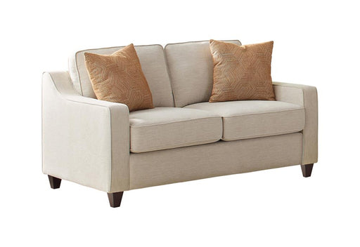 Christine Upholstered Cushion Back Loveseat Beige - CasaBella Furniture (San Antonio, TX)