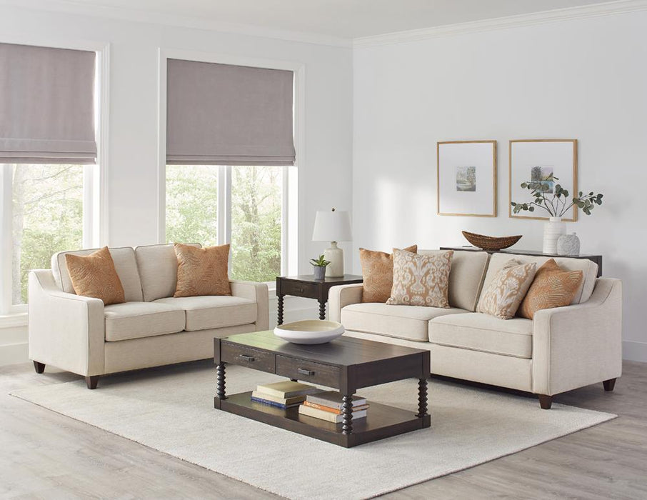 Christine Upholstered Cushion Back Loveseat Beige - CasaBella Furniture (San Antonio, TX)