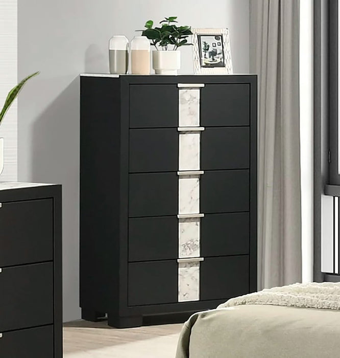 Crown Mark Furniture Rangley 5 Drawer Chest in Black - CasaBella Furniture (San Antonio, TX)